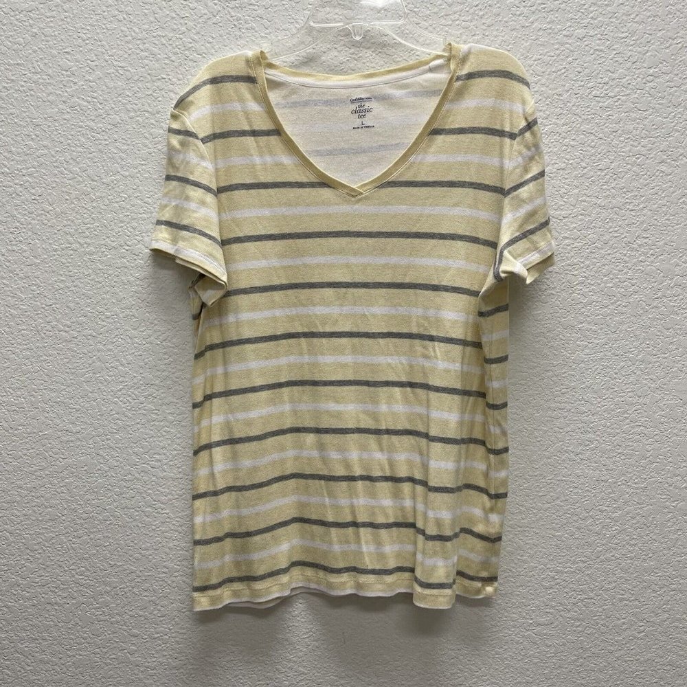 Croft & Barrow The Classic Tee Womens Large Shirt Top Yellow V-Neck 100% Cotton